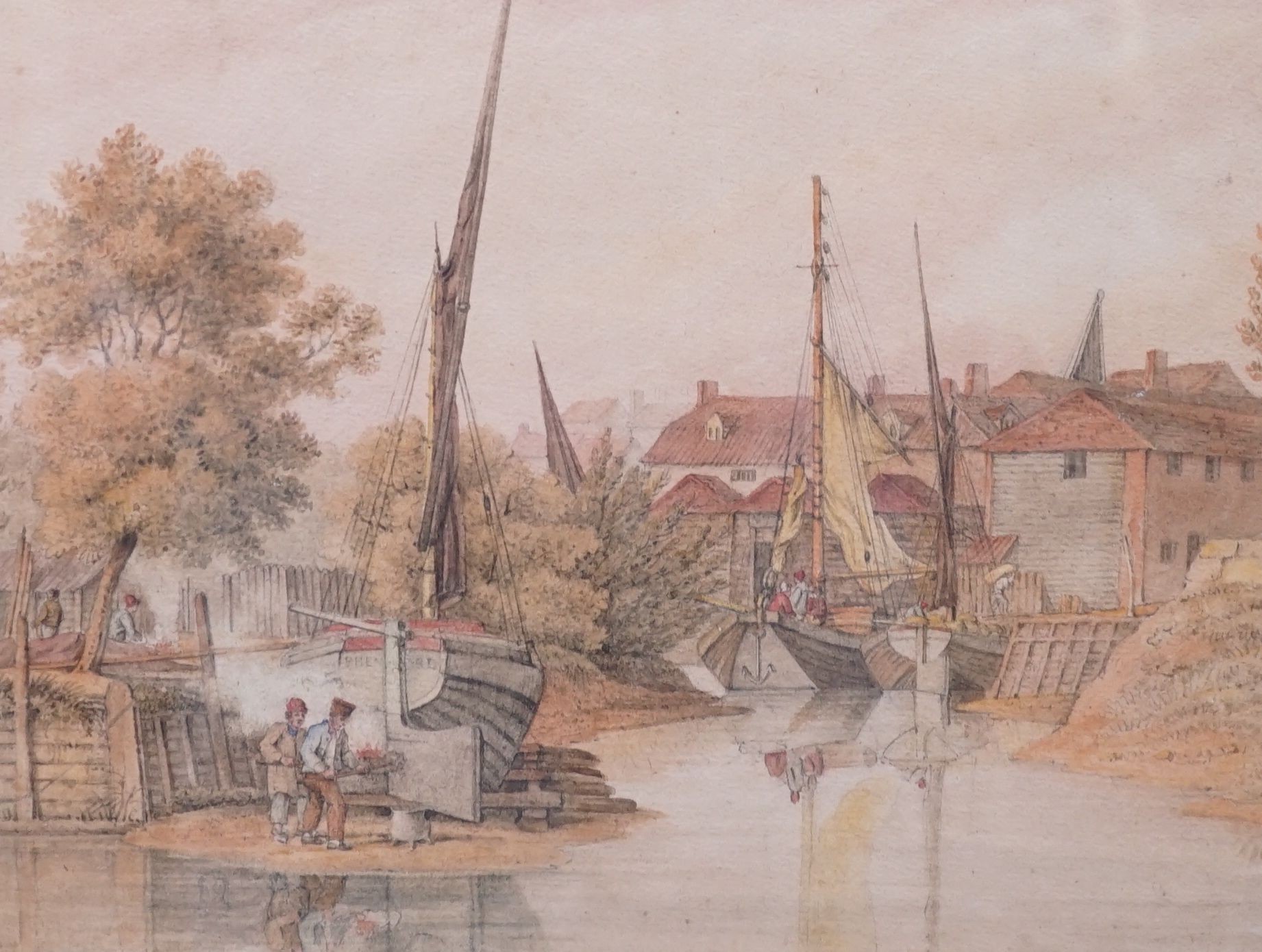 Attributed to George Shepard (D.1861), watercolour, Boatyard on the Thames at Brentford, 21.5 x 28cm